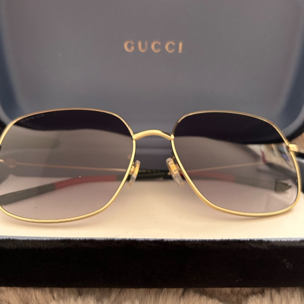 Gucci GG1195SK 001 Square Gold Frame Web Stripe Sunglasses with Case